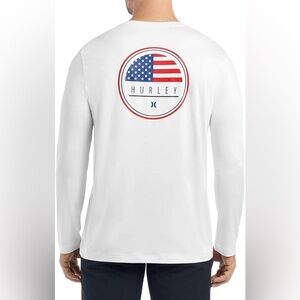 NWOT Hurley Men's White Long Sleeves American Flag Sun Shirt XL Fast Dry Stretch